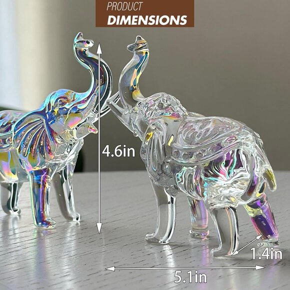 Iridescent Glass Elephants Facing Each Other with Rainbow Hues, Clear - Picture 3 of 5